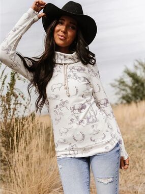 NWT AMPERSAND AVE Home on the Range Cowlneck Western Sweatshirt
